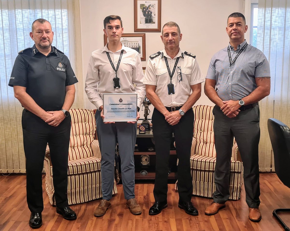 RGPolice's tweet image. An RGP officer was this morning presented with a #Commendation by the Commissioner of Police.
DC Guy Buist was commended for his actions during an investigation into the death of a British national in #Gibraltar.
An RGP spokesman said: “Congratulations DC Buist!”