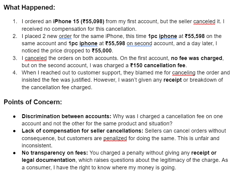 Divukataria's tweet photo. (*Repost* as said over message to delete the screenshots) @Flipkart  I have a serious issue with your customer service and cancellation fee policies. Here’s what happened: #ConsumerRights #FlipkartScam #ConsumerProtectionAct #FairTrade #JusticeForCustomers @flipkartsupport https://t.co/MO1rjcy57L