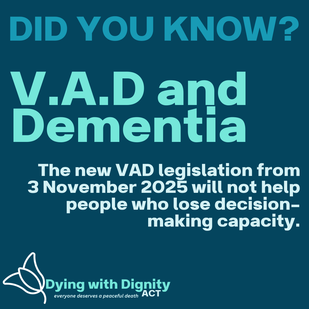 DWDACT's tweet photo. So many people are still confused about the limitations of VAD laws here in the ACT. If you would like to know more please check out our website https://t.co/3IgZ3BRIa9 https://t.co/gOyRuGPLpo