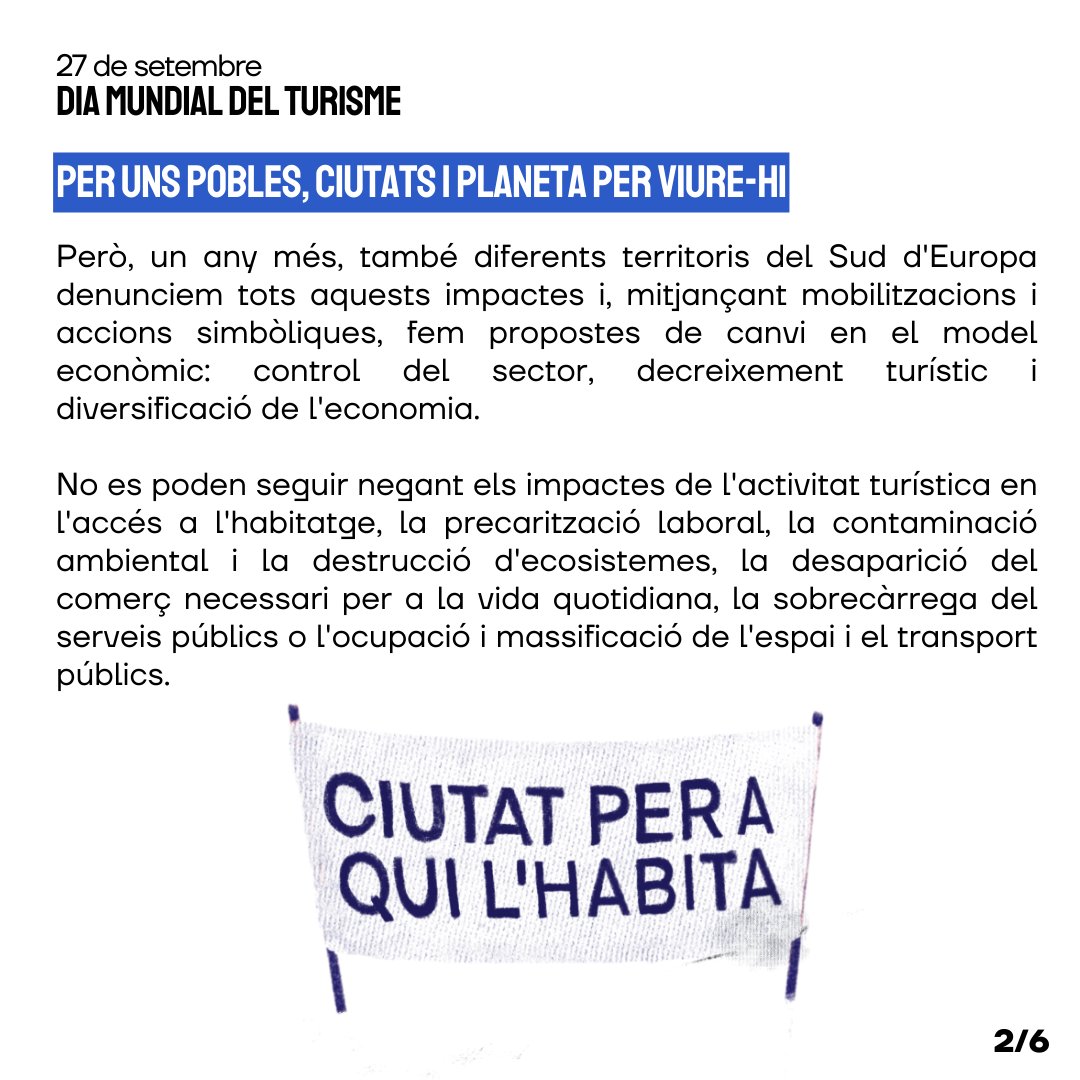 valencianoesven's tweet photo. Avui, 27 de setembre, es celebra el Dia Mundial del Turisme. Nosaltres no tenim res a celebrar, ens oposem al model de turisme que es promou a les nostres ciutats. Ens afegim al comunicat escrit en conjunt amb #SETnet (Xarxa de ciutats del Sud d'Europa contra la Turistització) + https://t.co/eArv7VYdyH