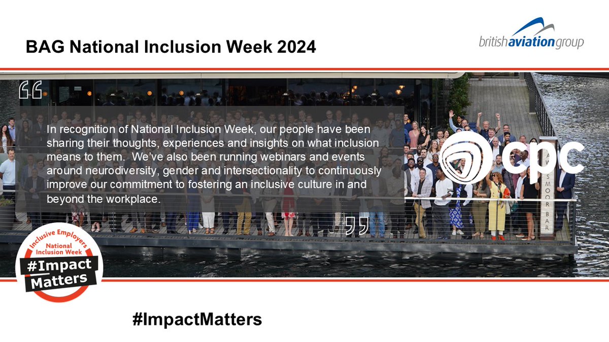 BritishAviationGroup (@britishaviation) on Twitter photo National Inclusion Week 2024 #ImpactMatters – a call-to-action to everyone in your organisation from leaders to inclusion professionals through to teams & individuals. Today we highlight a member spotlight from <a href="/cpc_ps/">CPC Project Services</a>! National Inclusion Week 2024 #ImpactMatters – a call-to-action to everyone in your organisation from leaders to inclusion professionals through to teams & individuals. Today we highlight a member spotlight from <a href="/cpc_ps/">CPC Project Services</a>!