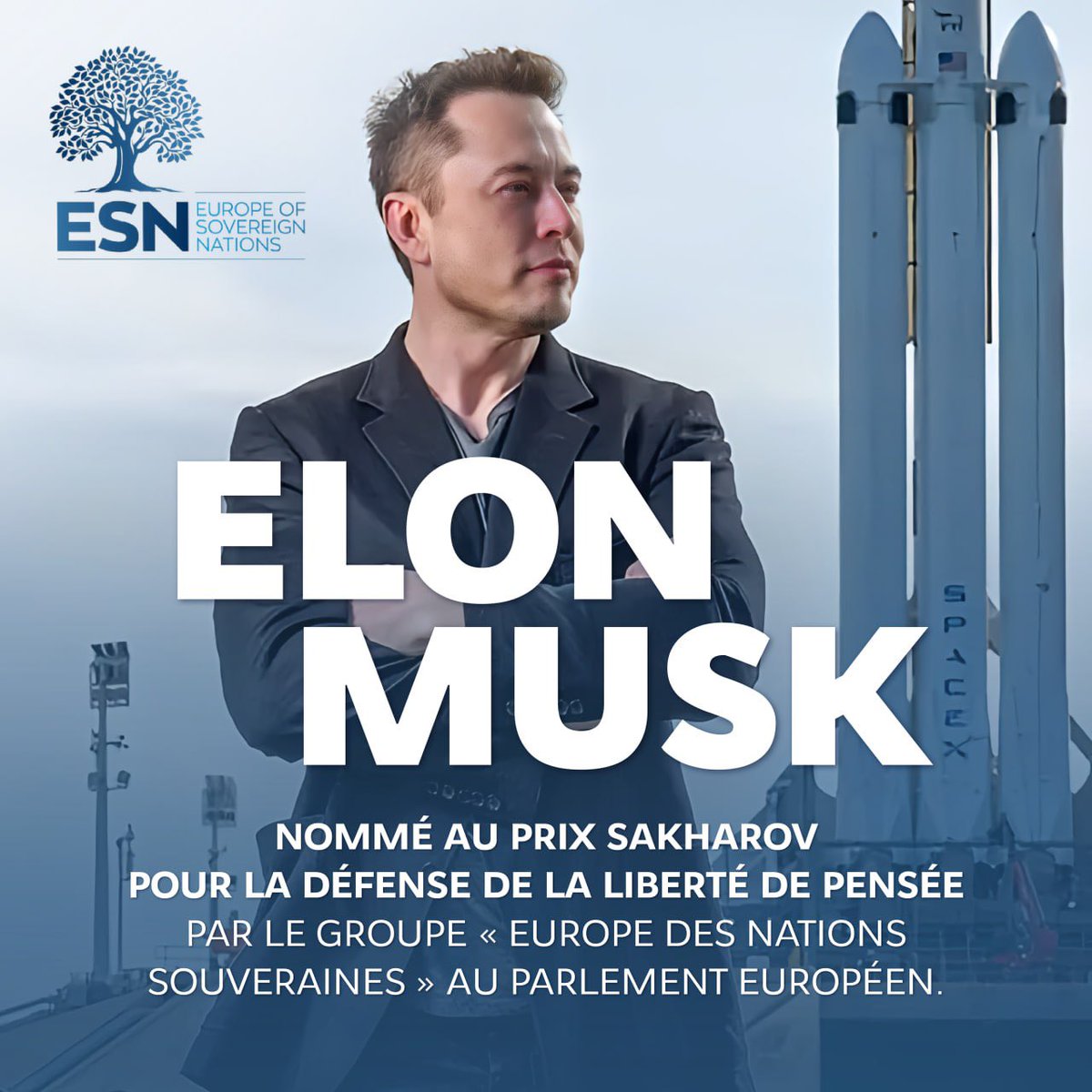 knafo_sarah's tweet photo. Fière d’avoir nommé @elonmusk au prix Sakharov, avec mon groupe ENS au Parlement européen. 

Ce prix honore ceux qui ont apporté une contribution exceptionnelle à la défense de la liberté de pensée. 

Espérons pour la liberté d’expression que ce soit Elon Musk qui le remporte ! https://t.co/VI80tNA85X