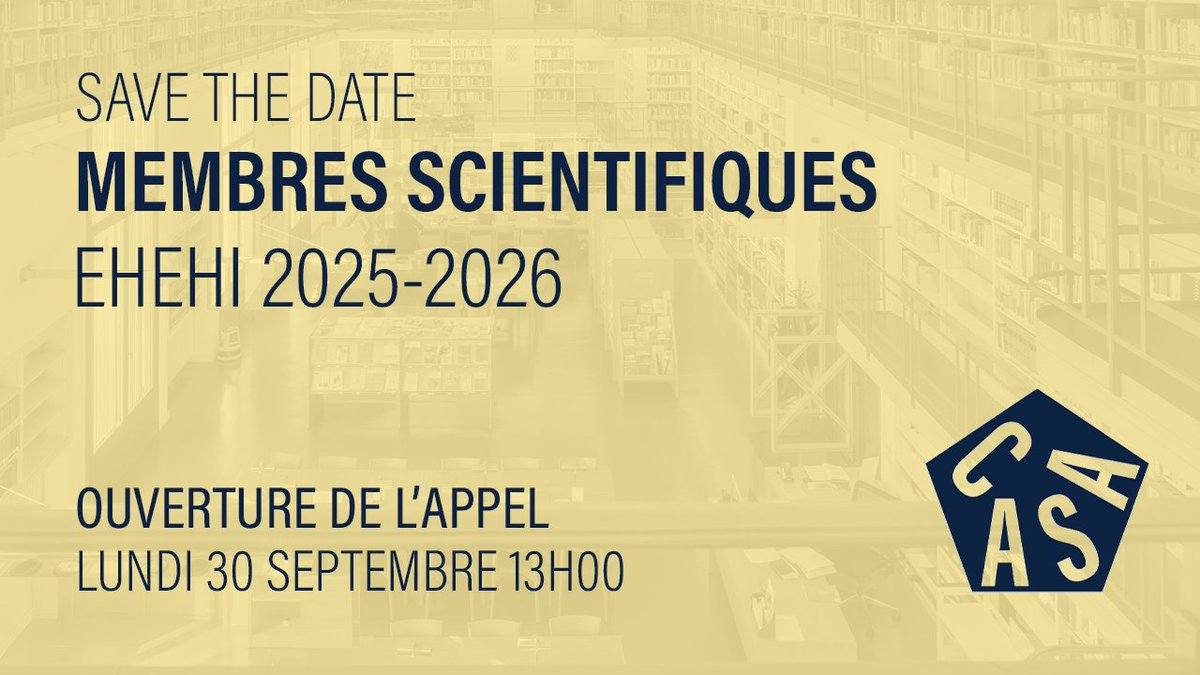#SAVETHEDATE  📣 Ce lundi 30 septembre, ouverture du portail de candidature pour la campagne de sélection des membres scientifiques de la Casa de Velázquez #EHEHI 2025-2026 !

✨ L'appel sera ouvert jusqu'au 6 novembre.

🔗 Informations complètes
casadevelazquez.org/news/membres-a…