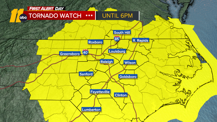 KweilynM's tweet photo. NEW 9/27: Tornado Watch for the @ABC11_WTVD viewing area until 6pm. https://t.co/kLfRZS50Ih
