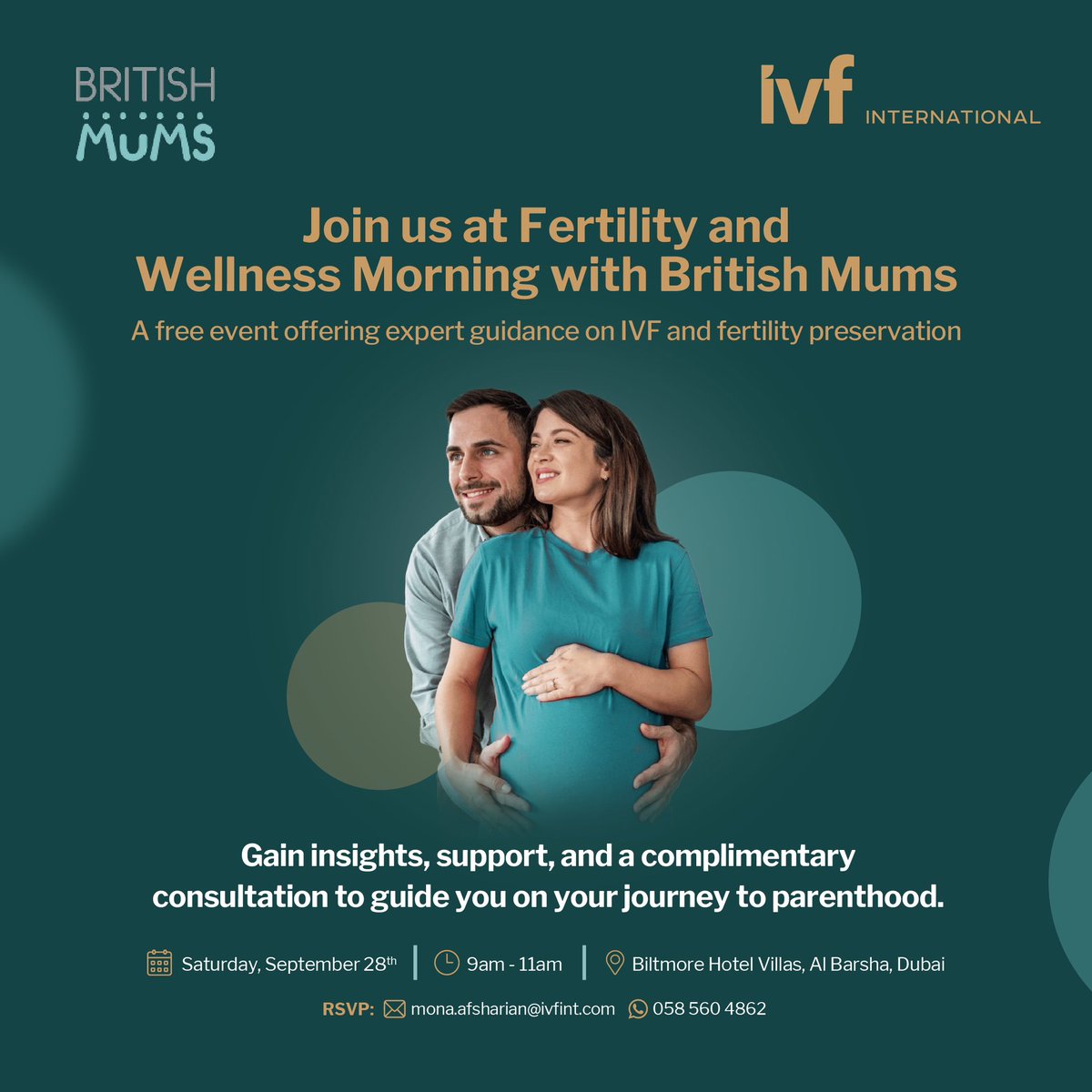 IVF_int's tweet photo. Whether you're considering IVF, egg freezing, or exploring your fertility options, we’re here to guide you every step of the way. 

🗓️: 28th September, 2024
🕘: 9am - 11am
RSVP: Email Mona.afsharian@ivfint.com or WhatsApp 058 560 4862 https://t.co/guUYtOmHfw