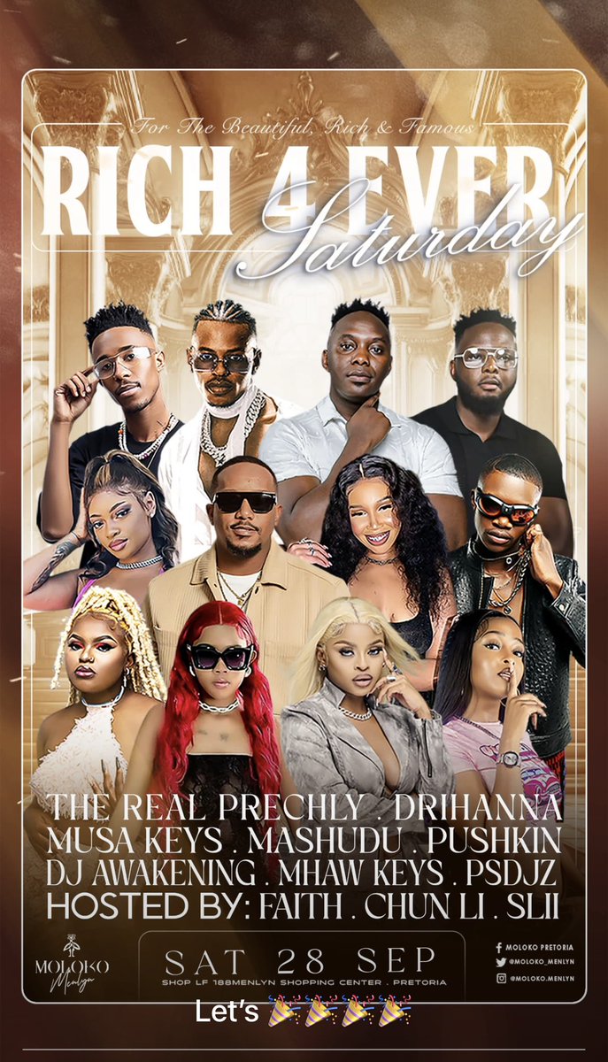 brucebhakha's tweet photo. We Are Rocking Tonight @Moloko_Menlyn #molokofridays #faceofmoloko #apbtp #BeBabel #rich4eversaturdays Featuring @Djyeankeyz @sbokhuzy @PoizonDaGodfada @Darrenmocha @Thabang_Den @Emulsypro @mutombo_lionel ๐ฅ๐ฅ๐ฅ
Doors Open at 22:00 https://t.co/rL7S8CKHfV
