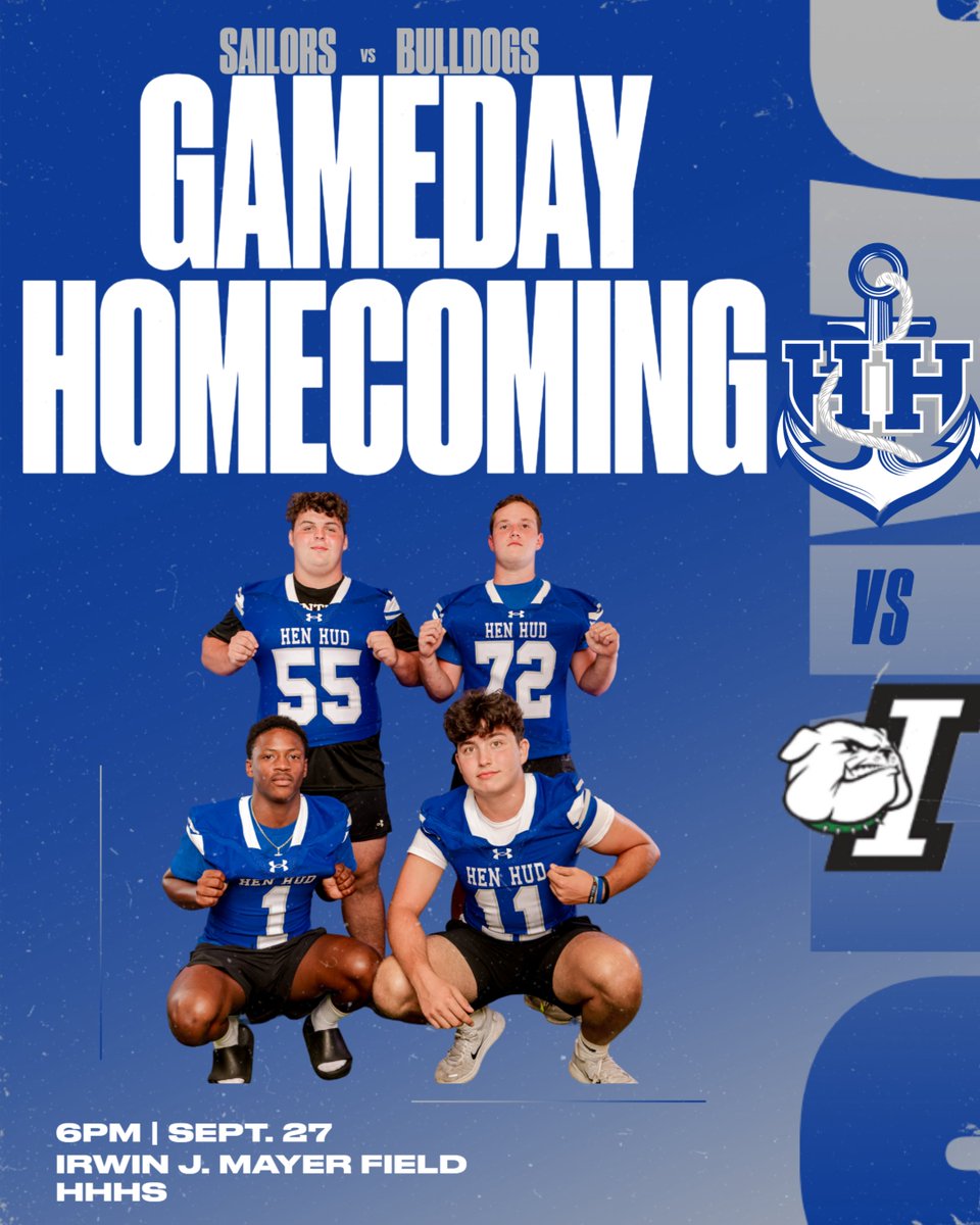Hen Hud Sailors Football (@henhudsailorsfb) on Twitter photo HOMECOMING!! After starting the season with 3 games on the road, your Sailors are finally coming home! Pack the stands. Be loud, be proud!
#AnchorDown βοΈ
π
: September 27th
π: HHHS
π : <a href="/IrvBulldogs/">Irvington Athletics</a>
β° : 6pm
πΊ : Local Live - events.locallive.tv/events/152356 HOMECOMING!! After starting the season with 3 games on the road, your Sailors are finally coming home! Pack the stands. Be loud, be proud!
#AnchorDown βοΈ
π
: September 27th
π: HHHS
π : <a href="/IrvBulldogs/">Irvington Athletics</a>
β° : 6pm
πΊ : Local Live - events.locallive.tv/events/152356