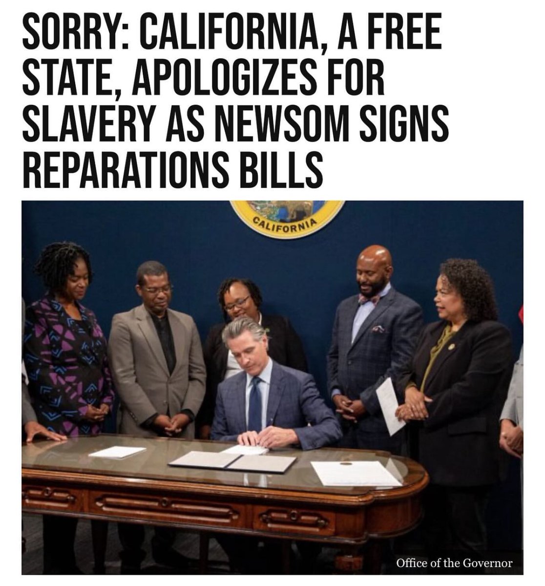 GuntherEagleman's tweet photo. So let me get this right… A state that never permitted slavery is now paying people who were never slaves?  🤔 https://t.co/Dv9v3Qbjr3