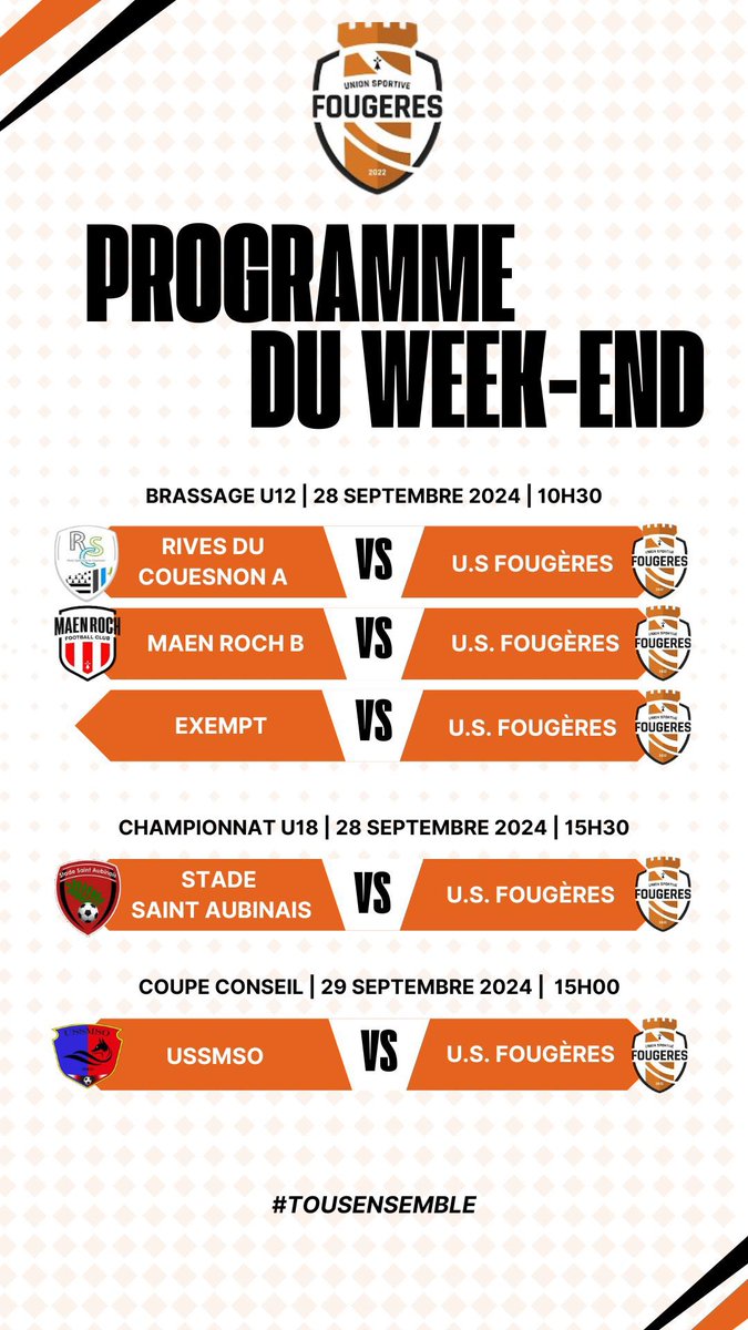 [#𝟐𝟎𝟐𝟒𝟐𝟎𝟐𝟓]

PROGRAMME DU WEEK-END !

Un week-end riche en match pour les trois équipes que j’encadre.

U12 : 2ème journée de Brassage

U18 : 2ème journée de Championnat

Seniors D1 : 2ème Tour Coupe Conseil Départemental 🏆

Le programme ci dessous ⬇️ 

#TOUSENSEMBLE