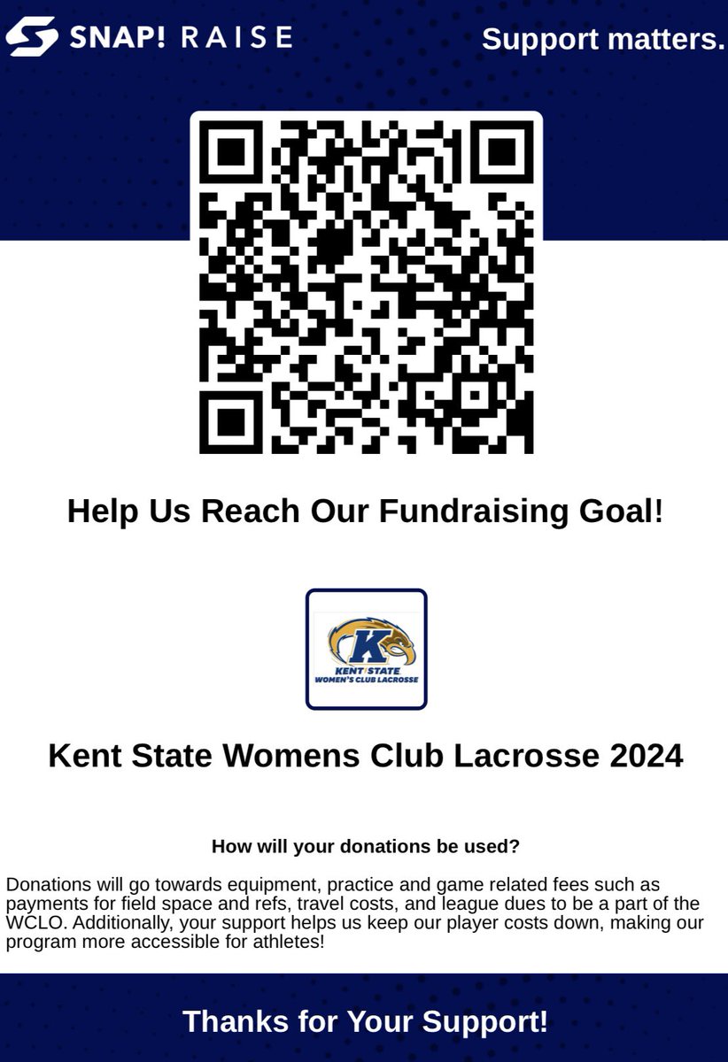 Kent State University Women’s Club Lacrosse (@ksuwcl) on Twitter photo Want to help support KSU Women’s Club Lacrosse? Consider donating! Click the link below to donate 💙⚡️ raise.snap.app/donate/kent-st… Want to help support KSU Women’s Club Lacrosse? Consider donating! Click the link below to donate 💙⚡️ raise.snap.app/donate/kent-st…