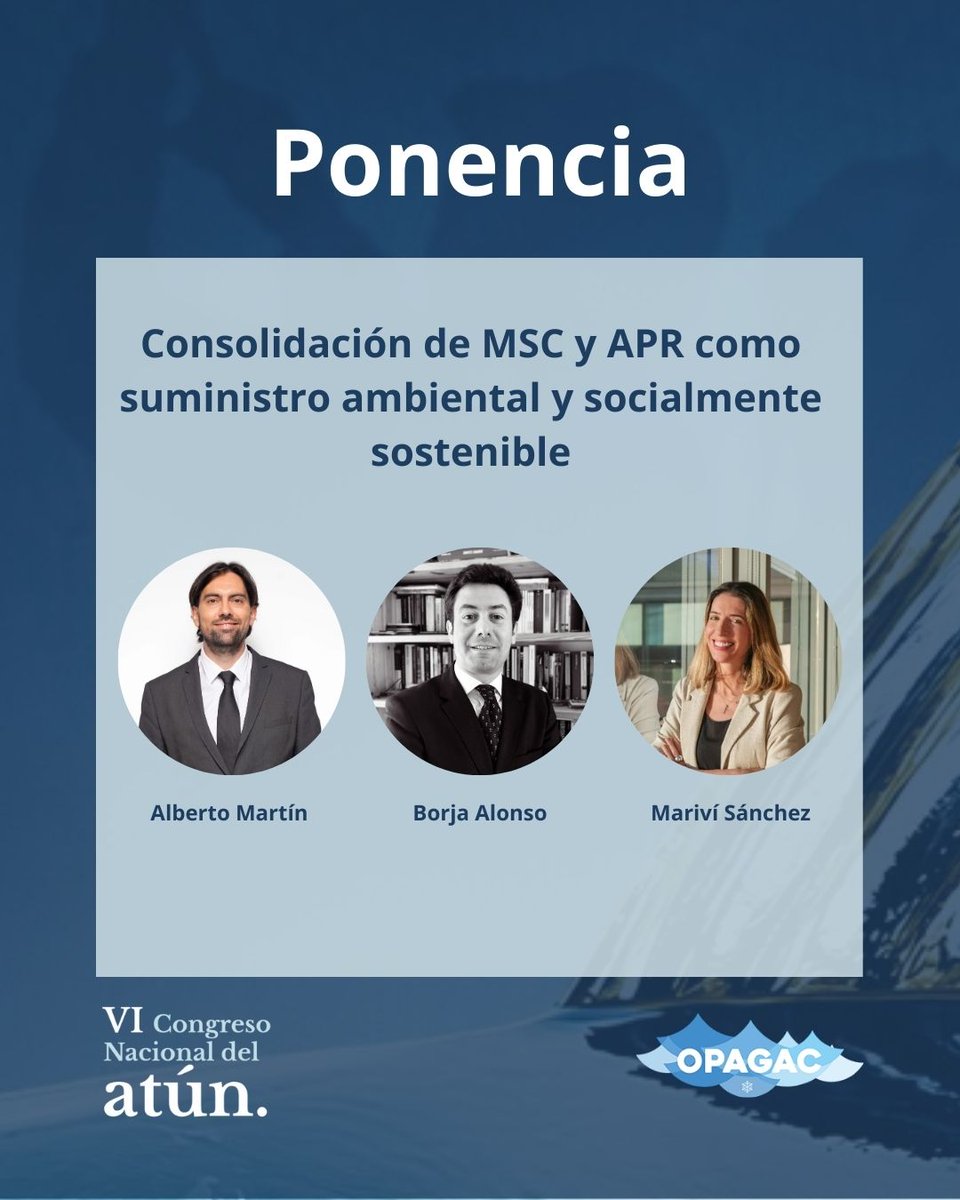 Ponencia 3 #CongresoDelAtún2024

🗣️<a href="/AlbertoAristin/">Alberto Martin Aristin</a>, director de <a href="/MSCecolabel/">Marine Stewardship Council</a>  para España y Portugal
🗣️<a href="/balonsoolano/">Borja Alonso</a>, #Sostenibilidad, RRII y Comunicación Externa <a href="/albacora_/">Albacora S.A.</a> 
🗣️<a href="/MariviSJ/">Mariví Sánchez</a>, Sostenibilidad y Comunicación <a href="/NauterraEspana/">Nauterra España</a>
 
📝Inscripciones en goo.su/fXDKLW