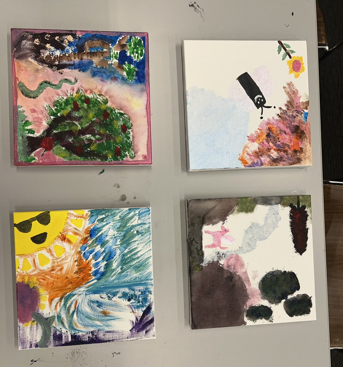 shamarikreid's tweet photo. hi. here’s a gift from the students in my student teaching seminar course. yesterday we painted while we made sense of our emotions. we held space for being incredibly exhausted from teaching and feelings of joy & inspiration. we were human, #HumansWhoTeach. https://t.co/D5xjCwgB2Z