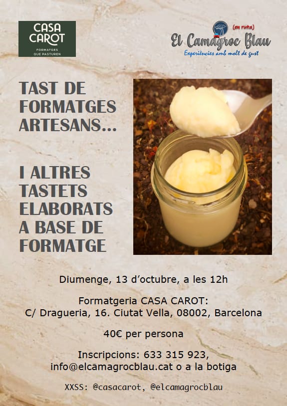 elcamagrocblau's tweet image. Va de #formatge!! Tast de 4 formatges, i 4 tastets amb aquests formatges com a base, regats amb un vinet. 🧀🫓🍷
Un tast diferent, a la formatgeria amb més encant de #ciutatvella: @casacarot. 💛💙

Ja podeu reservar: 633 315 923, info@elcamagrocblau.cat o a la botiga.