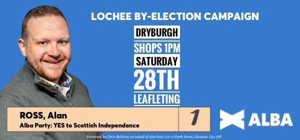 locheeagr's tweet photo. There’s a full weekend of action from @AlbaParty in the Lochee by-election.
I’m welcoming a special guest this afternoon to kick things off - more to follow on that…
You can join us in Dryburgh tomorrow with more updates to follow.
🗳️#VoteRoss1 | #VoteALBA | #ALBAforindependence https://t.co/8svlfx6YKF