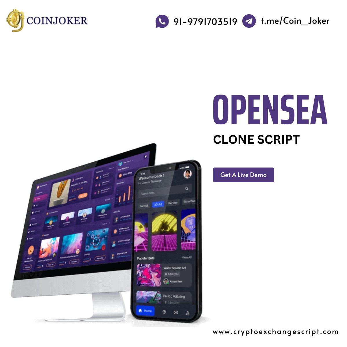 coinjoker_tech's tweet image. Are you ready to dive into the booming world of NFTs? With our #OpenSeaCloneScript, you can launch a fully customizable and feature-packed #NFT marketplace just like #OpenSea!
Get in touch for a free demo! >> tinyurl.com/mt59s5aa
#NFTDevelopment #BlockchainSolutions