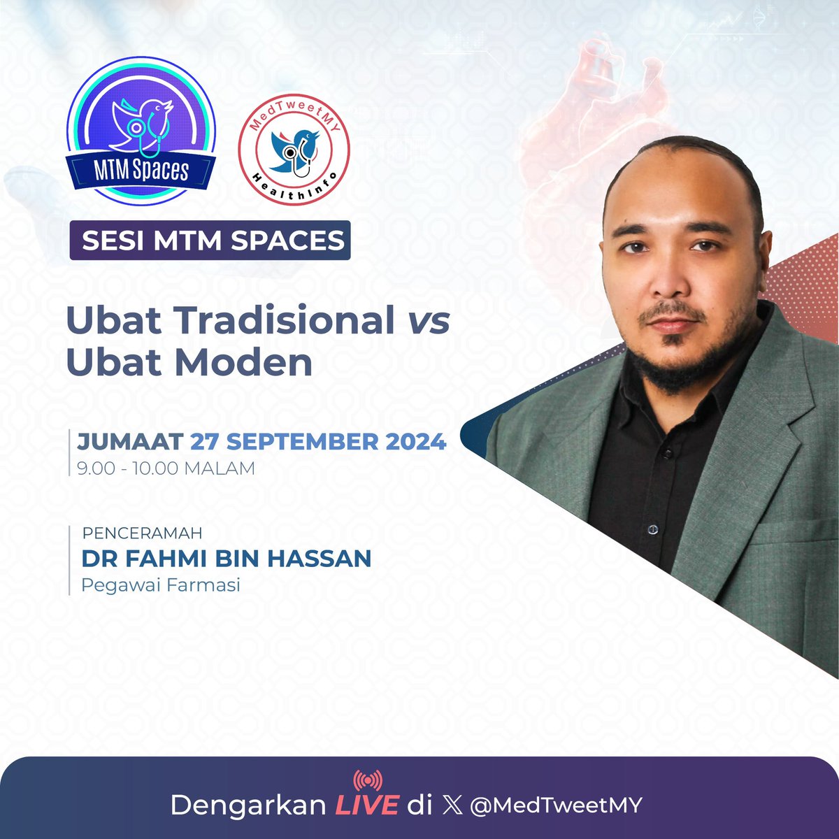 Jangan ketinggalan bersiaran dengan Dr <a href="/Fahmibinhassan/">Fahmi Hassan</a> sebentar lagi!

Ubat tradisional vs Ubat Moden!

Hanya di MTM Spaces!