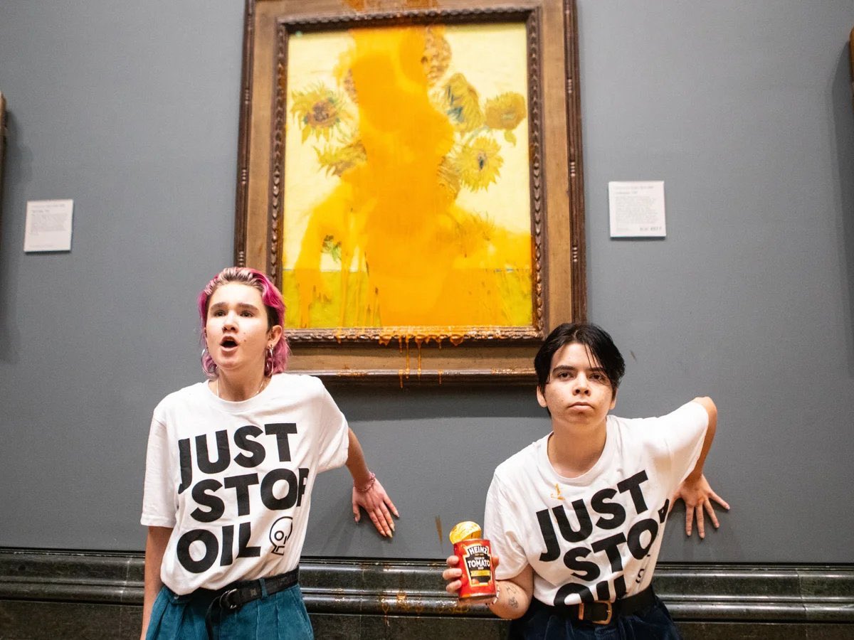 The Just Stop Oil fanatics, Phoebe Plummer and Anna Holland, have been jailed for two years and 20 months respectively after their stupid stunt of pouring soup over Vincent van Gogh's Sunflowers in 2022.

Play silly games win silly prizes. 🥳