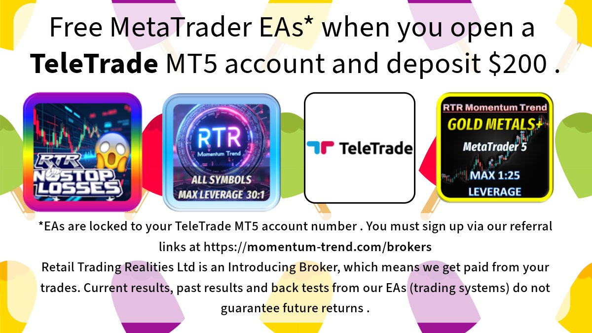 RTR_Forex's tweet image. Get Retail Trading Realities EAs for Free*
Open new MT5 account, Deposit a minimum of $200 at TeleTrade .

teletrade.org/32250mp1jof0

TeleTrade Equity Boost 🚀will bonus 100% of your first deposit !

⭐️Limited offer until end of October 2024⭐️

1) Sign up via our Introducing broker…