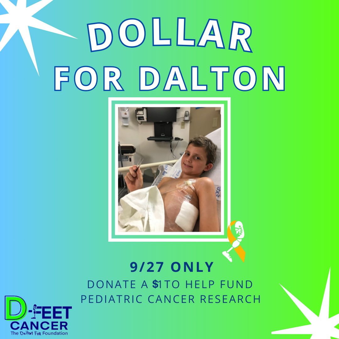 $1 in honor of Dalton and all of our pediatric cancer kids. 100% of your donation directly funds research. 💚

secure.givelively.org/donate/d-feet-…