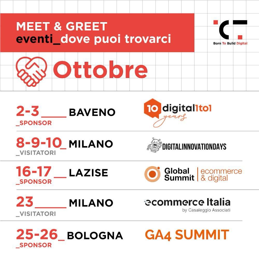 Ci troviamo? Ecco i prossimi appuntamenti dove possiamo vederci! <a href="/ictsviluppo/">ICT Sviluppo Srl</a>