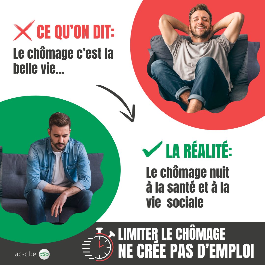 Les conséquences les plus fréquentes du chômage?
Douleurs musculaires
Dépression
Migraine
Fatigue
La privation d’emploi entraîne toujours des difficultés:
Perte de revenu
Précarisation des conditions de vie
Renoncements aux soins
👉Explications sur lacsc.be/fakenews-choma…