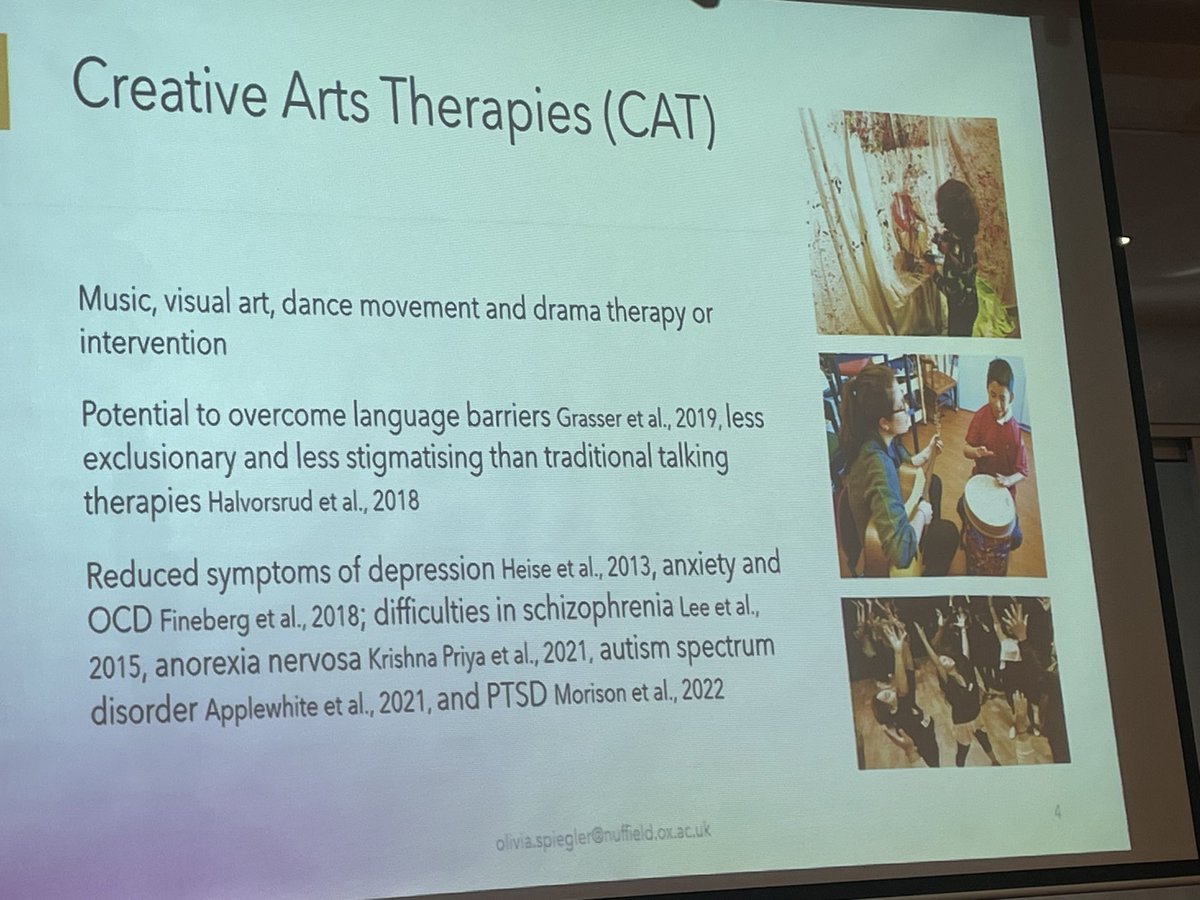 Laura K Taylor 💙💛 (@lauraktaylorphd) on Twitter photo Olivia Spiegler from <a href="/UniofOxford/">University of Oxford</a> presents at <a href="/EARAdolescence/">EARA Adolescence</a> #EARA2024 on our panel, from #Trauma to #Peace.
A meta-analysis of cultural arts therapy in trauma-informed interventions for child and youth, with a focus on non-WEIRD contexts. Olivia Spiegler from <a href="/UniofOxford/">University of Oxford</a> presents at <a href="/EARAdolescence/">EARA Adolescence</a> #EARA2024 on our panel, from #Trauma to #Peace.
A meta-analysis of cultural arts therapy in trauma-informed interventions for child and youth, with a focus on non-WEIRD contexts.