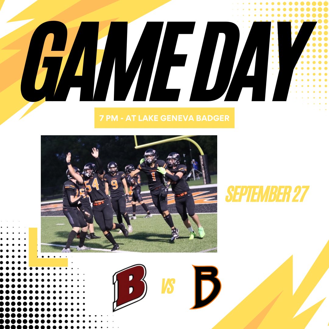 GAMEDAY‼️‼️‼️
🆚 Lake Geneva Badger 
📍<a href="/Badger/">Badger</a> High School
⏰ 7:00 PM 
Theme:Yellow/gold out to support pediatric cancer🎗️