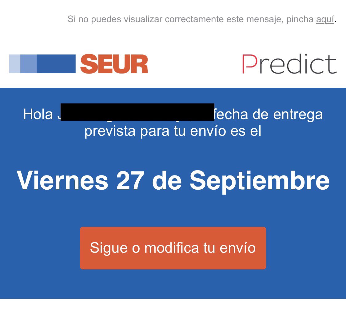 _lavenderhill_'s tweet photo. @SEUR_responde Hola. En este email, la fecha de entrega es hoy, pero en el seguimiento del envío 938674, está aún en tránsito. Cuándo se va a entregar. https://t.co/7WOTQpa8in