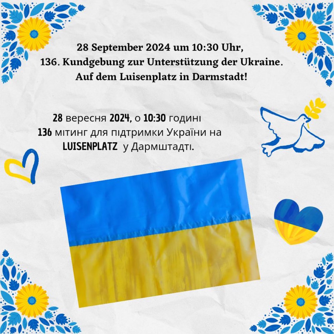 DARMSTADT!

Wie jeden Samstag um 10:30 Uhr

Am 28.09.2024 auf dem Luisenplatz