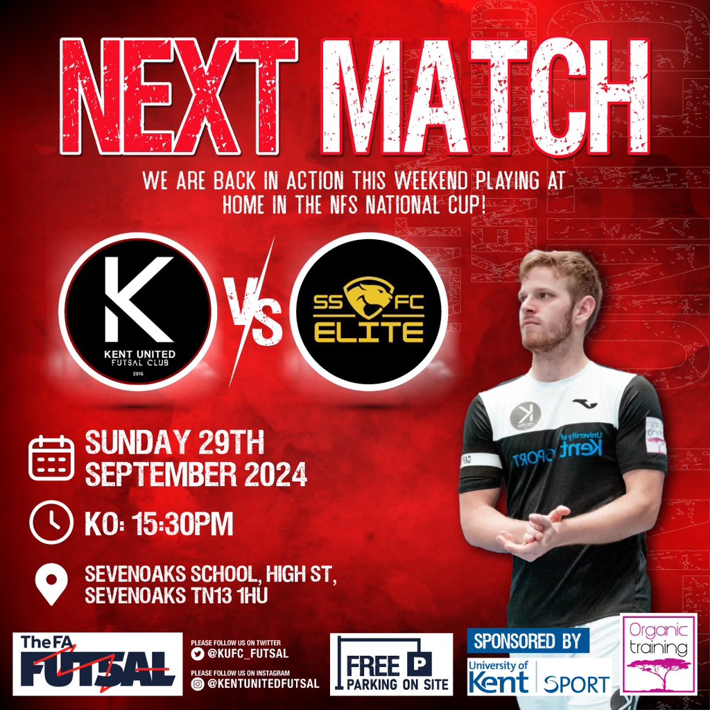 KUFC_FUTSAL's tweet photo. 🆚 @SS_Elite_FC
⌚️15:30PM KO
📍 Sevenoaks School, TN13 1HU
🗓️Sunday 29th September
We are back in action this coming weekend in the NFS National Cup 🔴⚫️⚪️
KENT on me! KENT on 3!…….1,2,3, KENT!!!
National Futsal Series #FA_NFS https://t.co/VEjICEFnVX