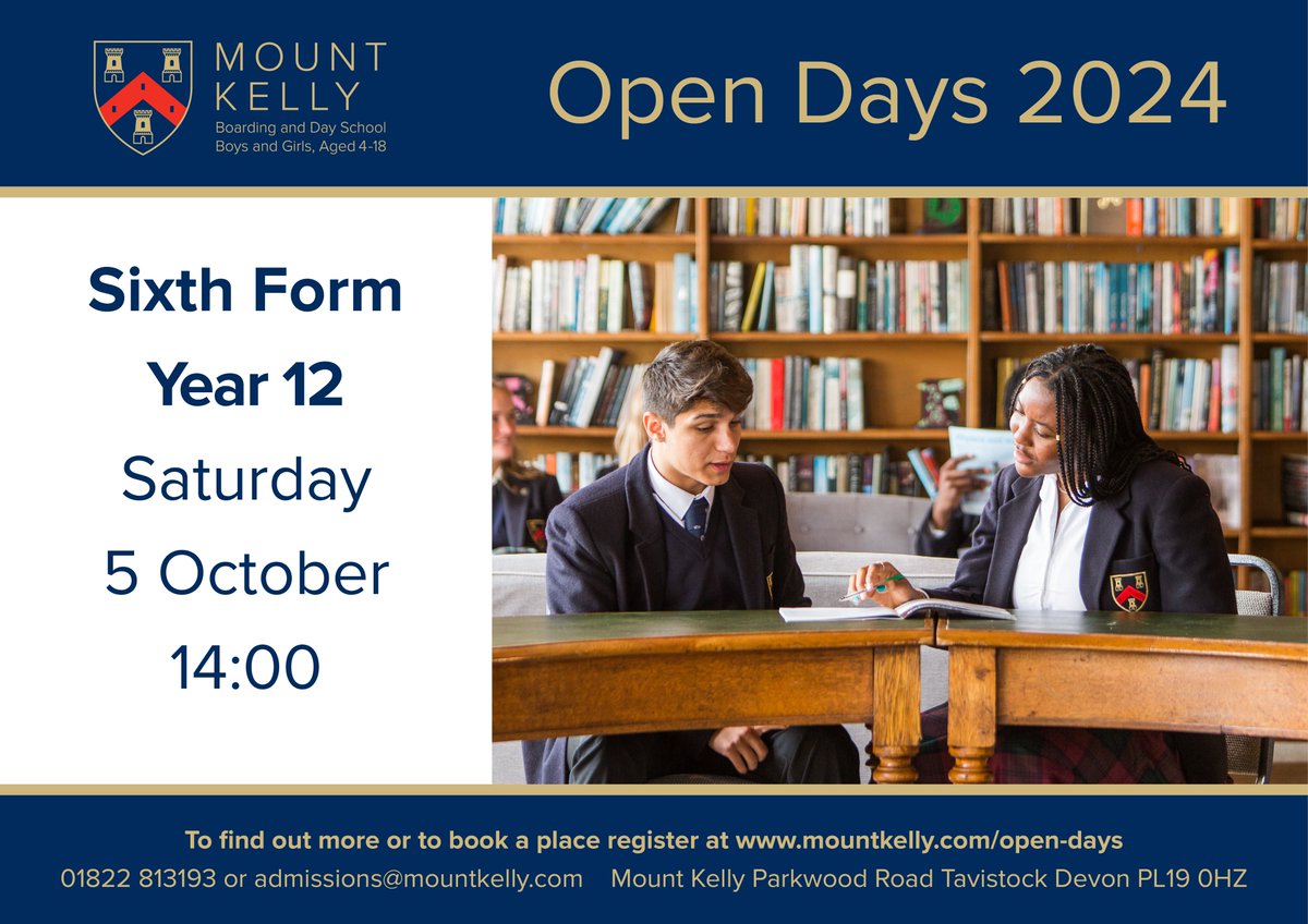 Mount_Kelly's tweet photo. If you would like to to discover more about the Sixth Form at Mount Kelly and how it might suit you, please sign up for the Open Day here: https://t.co/1lEQw9n5q4
#OpenDays #BoardingSchool #IndependentSchool #DevonSchool #MountKelly #OpenDay #Tavistock #SixthForm https://t.co/je91ERJNTI