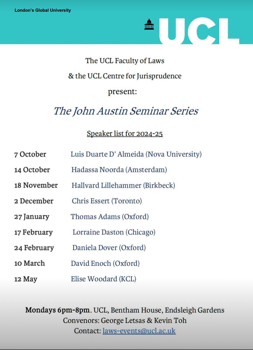 Excited to present a paper at the John Austin Seminar Series <a href="/UCLLaws/">UCL Faculty of Laws</a> <a href="/UCLJuris/">UCL Jurisprudence</a> on October 14. Looking forward to an engaging discussion!
