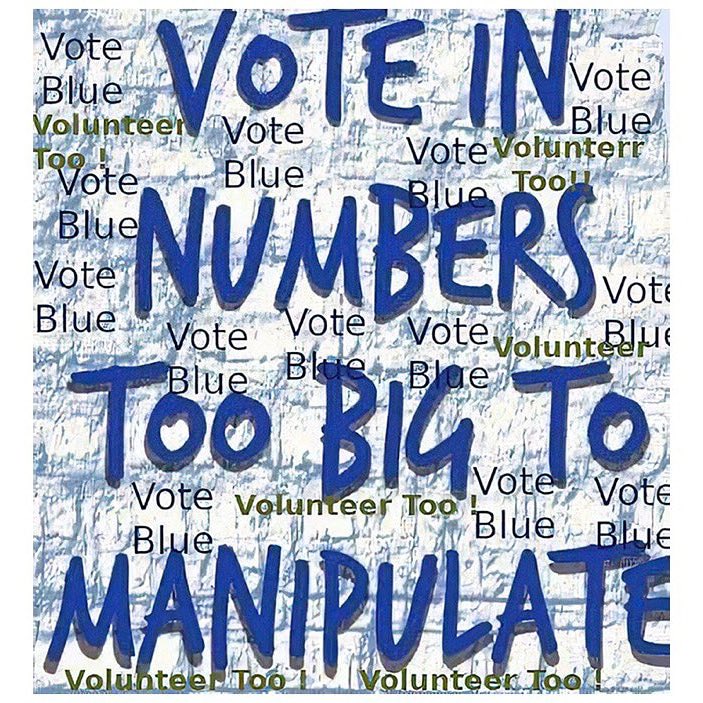 burlphyl's tweet photo. @RpsAgainstTrump REPOST!

DON'T GET COMPLACENT!

IQ45s got voting officials in state/local elections that'll refuse to certify

Cultist GOPs in Congress will refuse to certify

The corrupt SCOTUS will protect him

VOTE IN NUMBERS TOO BIG TO MANIPULATE!

Vote Blue

#VoteInNumbersTooBigToManipulate https://t.co/JcB4HJAhIc
