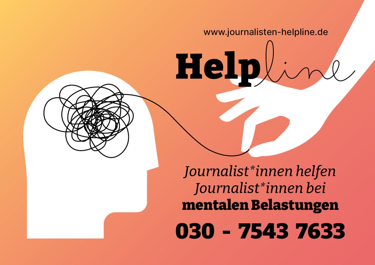 Netzwerk Recherche (@nrecherche) on Twitter photo Unsere Leitungen sind auch heute wieder offen!
☎️030 - 7543 7633
Außerhalb der Telefonzeiten kannst du uns auf den AB sprechen (wir rufen zurück!) oder eine Mail schreiben:
📨helpline@nrch.de
Mehr Infos: nrch.de/helpline Unsere Leitungen sind auch heute wieder offen!
☎️030 - 7543 7633
Außerhalb der Telefonzeiten kannst du uns auf den AB sprechen (wir rufen zurück!) oder eine Mail schreiben:
📨helpline@nrch.de
Mehr Infos: nrch.de/helpline