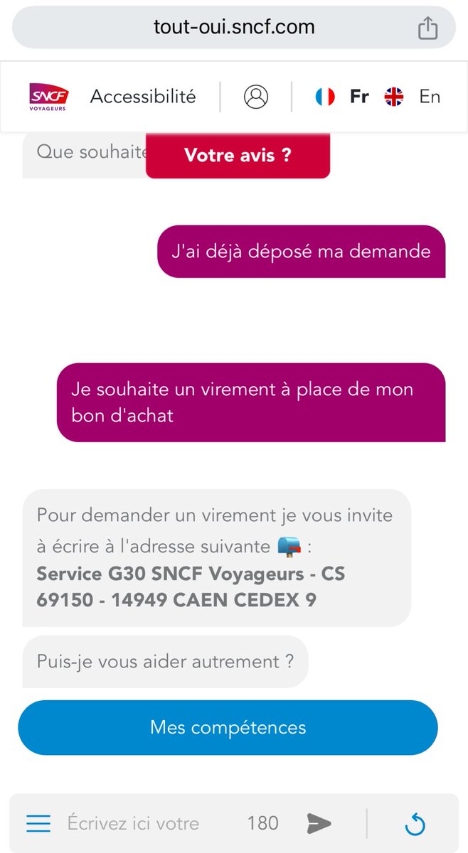 fredericameye's tweet photo. Je prends le 🚆 plutôt que ✈️, même quand ça veut dire 12h de train de nuit qui se transforment en 16h à cause d’incidents (indépendants de la sncf)… formulaire G30, l’option remboursement est grisée, seul le bon d’achat est possible, et… il faut faire un… courrier postal?!?! https://t.co/V5tjPSR27o