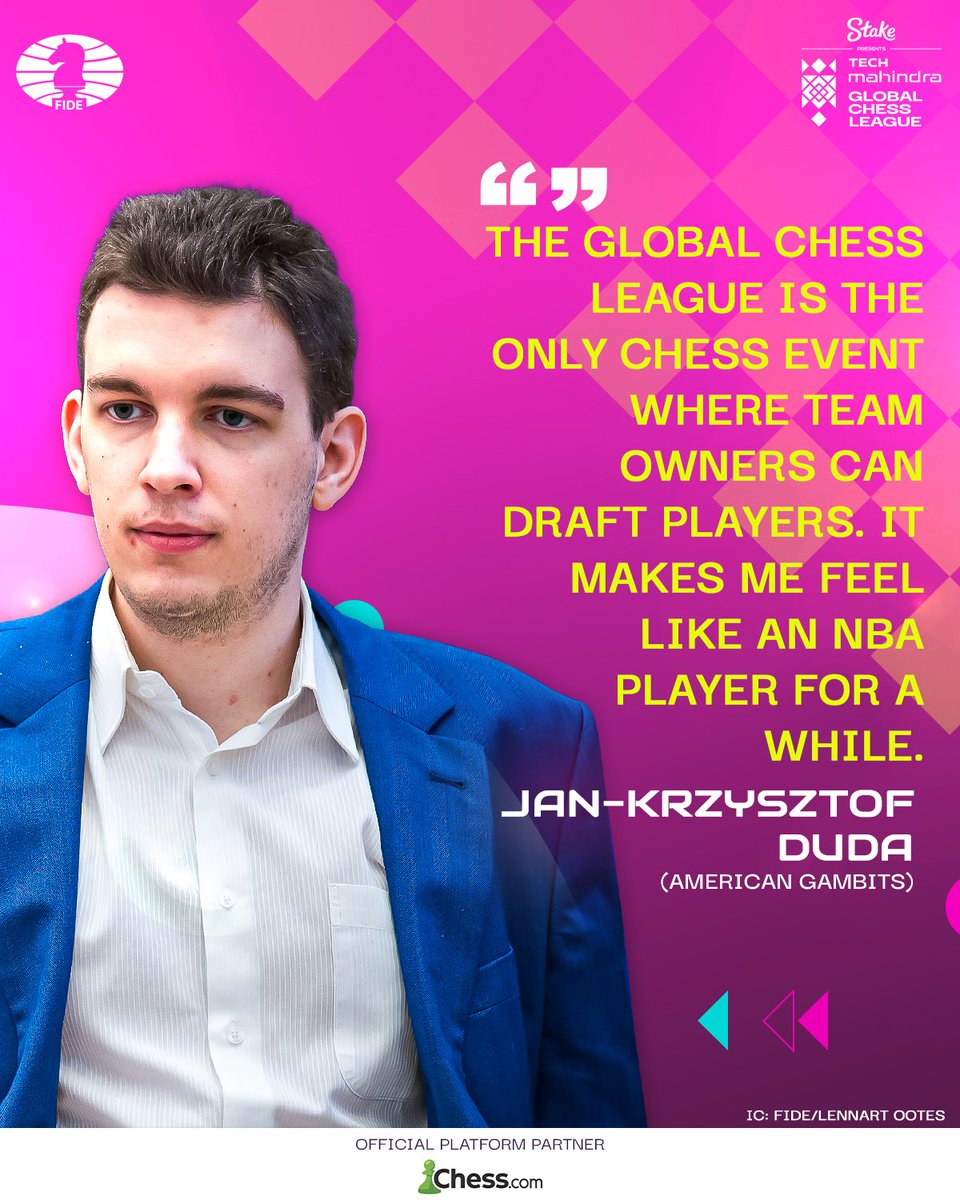 GCLlive's tweet image. The league makes GM Jan-Krzysztof Duda feel like a 🏀 superstar, and this makes us proud 🫶😎
#TechMGCL #TheNextMove
@FIDE_chess