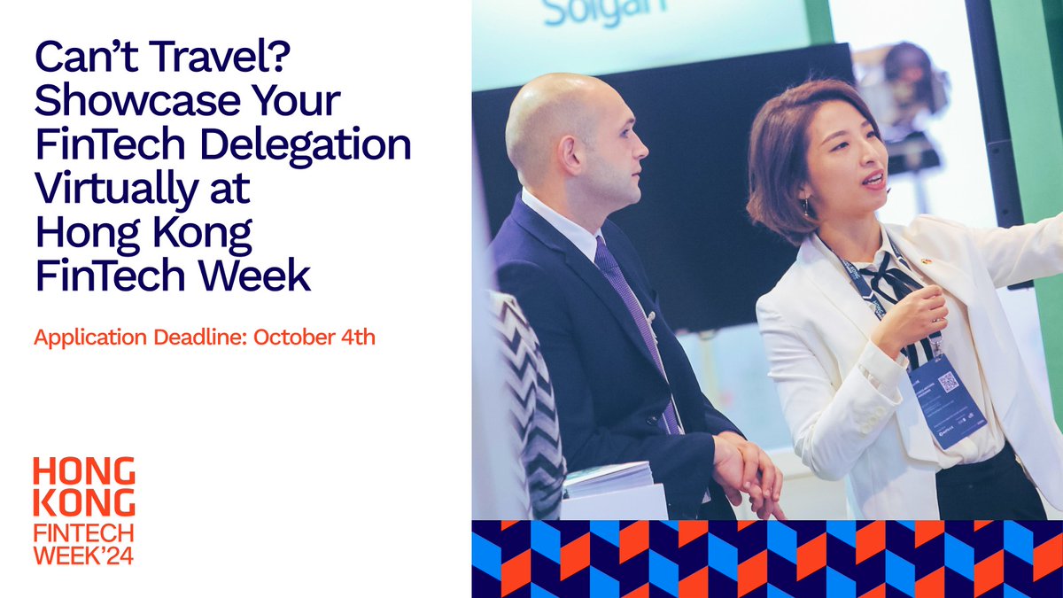 HongKongFinTech's tweet image. Showcase your fintech hub on a GLOBAL stage at #HKFTW24, hassle-free-! 🌎 Go virtual &amp;amp; get unmatched visibility, effortless connections with 35,000+ attendees, PLUS FREE Main Conference tickets! Deadline: Oct 4th. ➡️Contact susanna@finoverse.com #Fintech #GlobalFintech #HKFTW 🚀