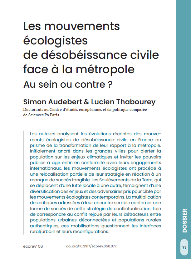 SciencesPo_CEE's tweet photo. #VendrediLecture 📚

Dans @RevueEcoRev, @AudebertSimon et @l__thabourey, doctorants au CEE, analysent la territorialisation des mouvements écologistes de désobéissance civile, depuis les métropoles vers les zones d’interface urbain-rural.

👉https://t.co/UNu2Rz1POi https://t.co/pvgY0Babdn