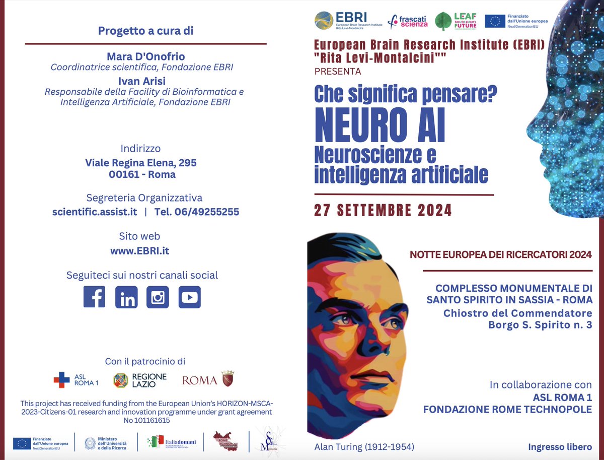 APELab_INFN's tweet photo. #ERN #EuropeanResearchersNight here we come!
#INFN #EBRI #Neuroscience #AI 

Today h. 17:00 at Santo Spirito in Sassia (Roma), Paolucci's talk on: "#Coscienza, #Sogno e #SonnoProfondo nell'intelligenza artificiale ed umana"

#Cognition #Sleep #NeuralNetworks #bioInspiredModels https://t.co/esMOd6M7qv