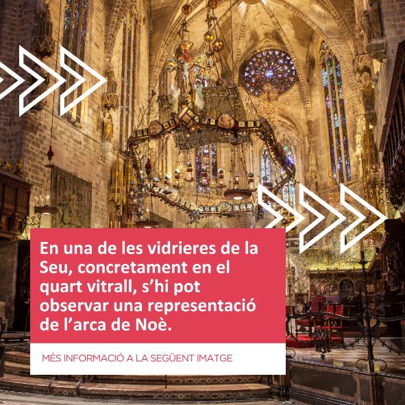 catedralmca's tweet photo. 🕍Descobreix la bellesa del quart vitrall de la capella Reial a la Seu de Mallorca, on es representa l’arca de Noè. https://t.co/MUEkK7Ppkz