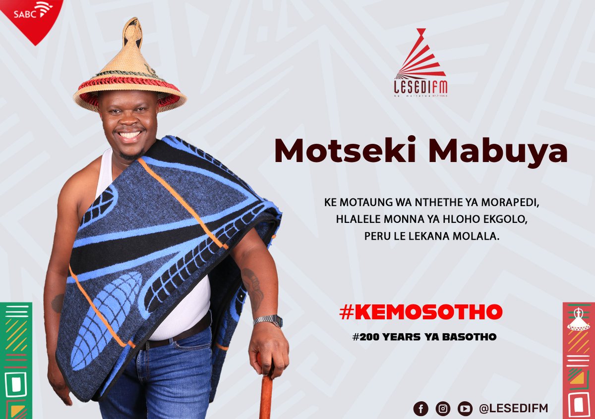 LesediFM's tweet photo. Motseki Mabuya #KeMosotho.
Seboko sa hao ke mang ? Ipolele.
#200YearsYaBasotho #KeMollelwa #KgwediYaBotjhaba https://t.co/poXjpjBW1G