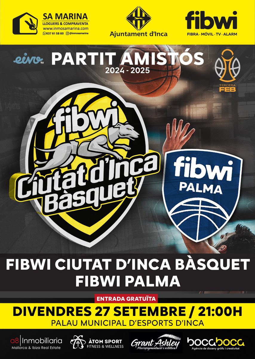 𝐃𝐈𝐀 𝐃𝐄 𝐏𝐀𝐑𝐓𝐈𝐓 🏀 
🆚 <a href="/ciutatdinca/">Bàsquet Ciutat d’Inca</a>
🕕21 hores
📍Palau Municipal d'Esports d'Inca 

#UnViatgeQueValguiLaPena