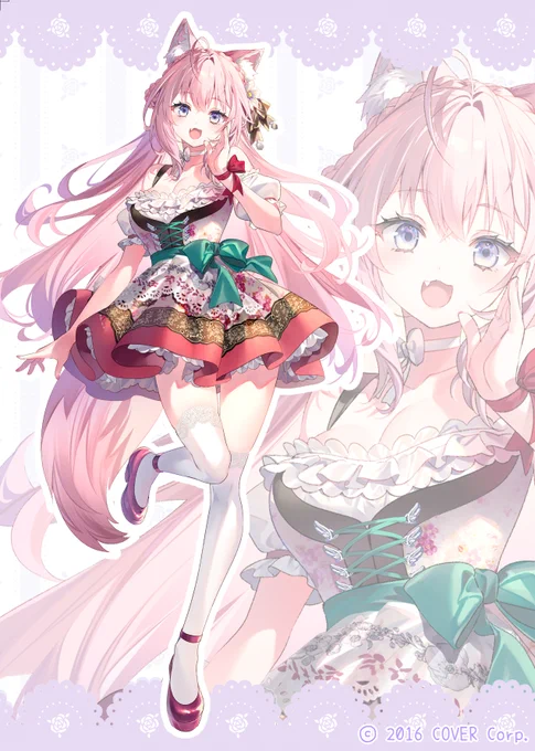 博衣こよりさんホロライブオータムフェスト仕様のピンクを基調としたディアンドル甘い果実のような色合いにしつつ、元気に呼び込みをしているイメージにしました#ホロライブ 