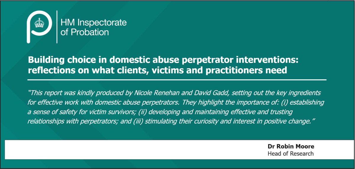 HMIProbation's tweet photo. NEW: Read our latest Academic Insight ‘Building choice in domestic abuse perpetrator interventions: reflections on what clients, victims and practitioners need’ https://t.co/ADF2p2sVuH https://t.co/ICqLYJcAm0