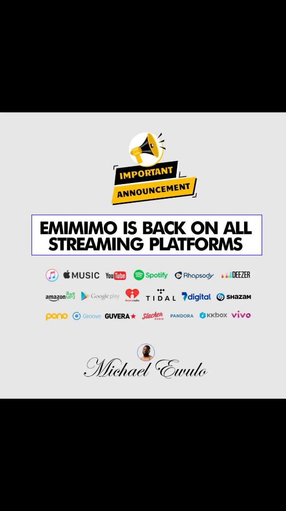 EwuloMichael's tweet photo. Hey Guys! 

I am happy to announce that EMIMIMO is back on all streaming platforms.

Thank you for standing by me. 

Much love to you all my people❤️❤️❤️🎷

#emimimo #MichaelEwulo #stilltrending #music #africa https://t.co/jT60885Uzo