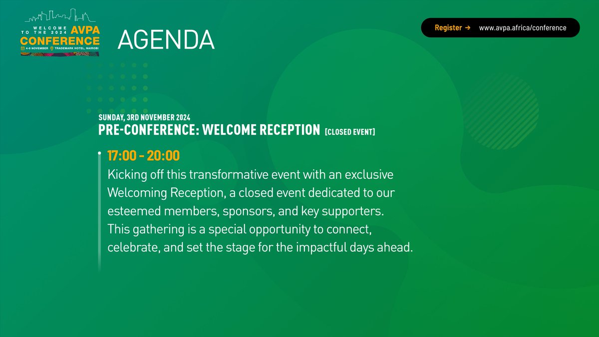 _avpa_'s tweet photo. The agenda for #AVPA2024 is packed with interactive sessions, workshops, &amp; high-level discussions to drive real impact. Engage with experts, collaborate, and leave with actionable insights for change.
Explore the full agenda: https://t.co/Oc8mnTJ09d Karibuni!🇰🇪 
#CatalyseAfrica https://t.co/Nzq9FvfLyY