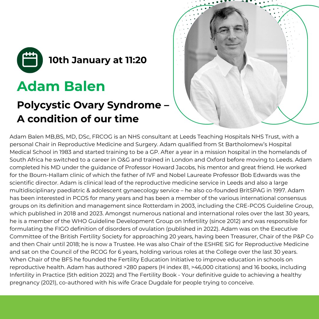 Fertility2026's tweet image. Meet the speaker! Join us on Friday 10th of January 2025 to learn more from Adam Balen at the Howard Jacobs Lecture. Register now to secure your spot!
#fertilityconference
#conference
#speaker
#liverpool