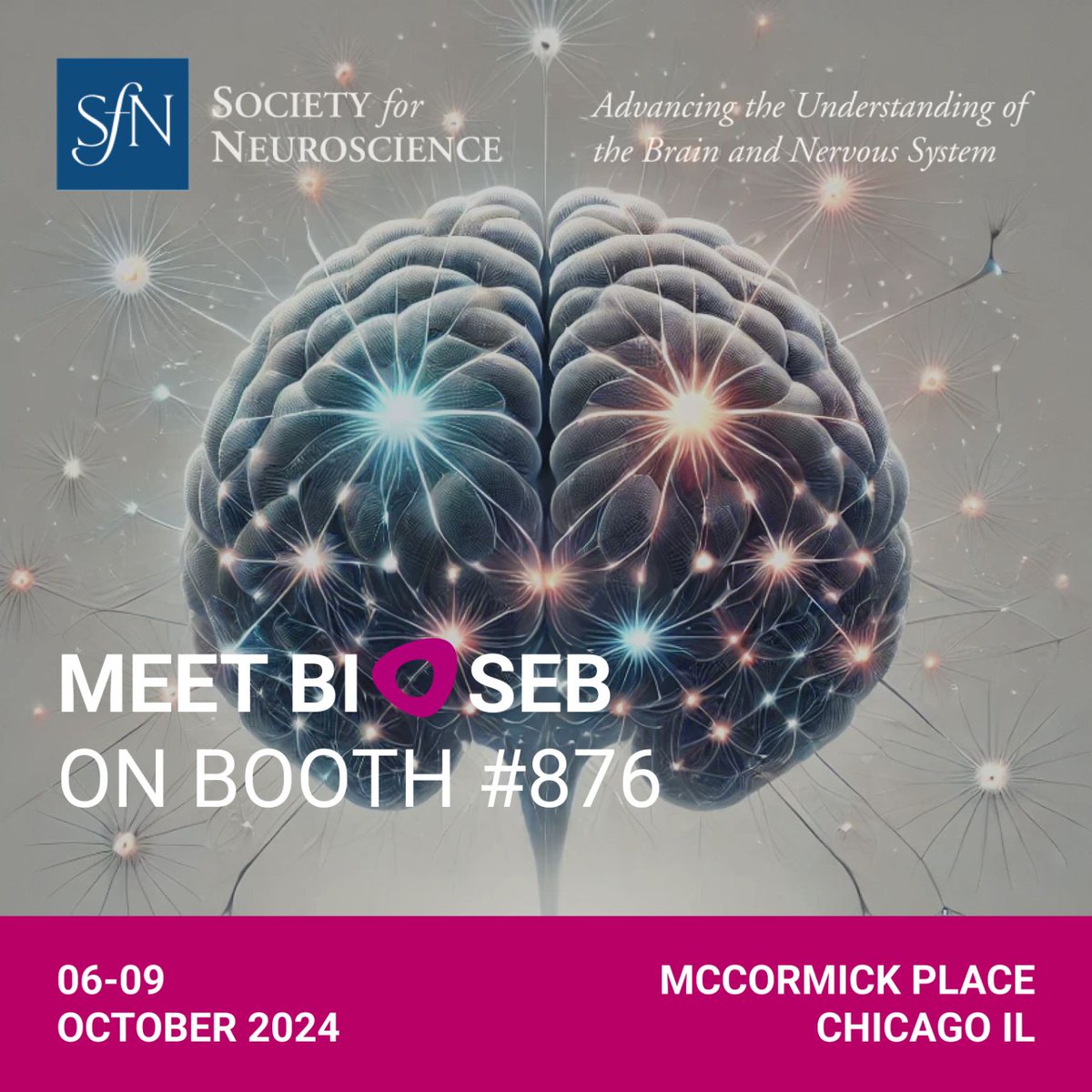 We are thrilled to announce Bioseb's participation to the #sfn2024 meeting in Chicago! 

📅 Dates: October 6th to 9th, 2024
📍 Booth: #876
🗓️ Book your demo today: lnkd.in/ej-2T3BC

 #Bioseb #Innovation #Chicago #Neuroscience