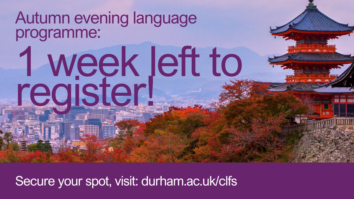CFLS_Durham's tweet photo. 📢 Last chance! Just over 1 week left to register for our Autumn Evening Language Programme 🍂

🌍 18 languages on offer

👉 Don’t miss out – secure your spot today!
🔗 https://t.co/XaABCwFNwk

 #LanguageLearning #DurhamUniversity https://t.co/uuTZ1um1Qq