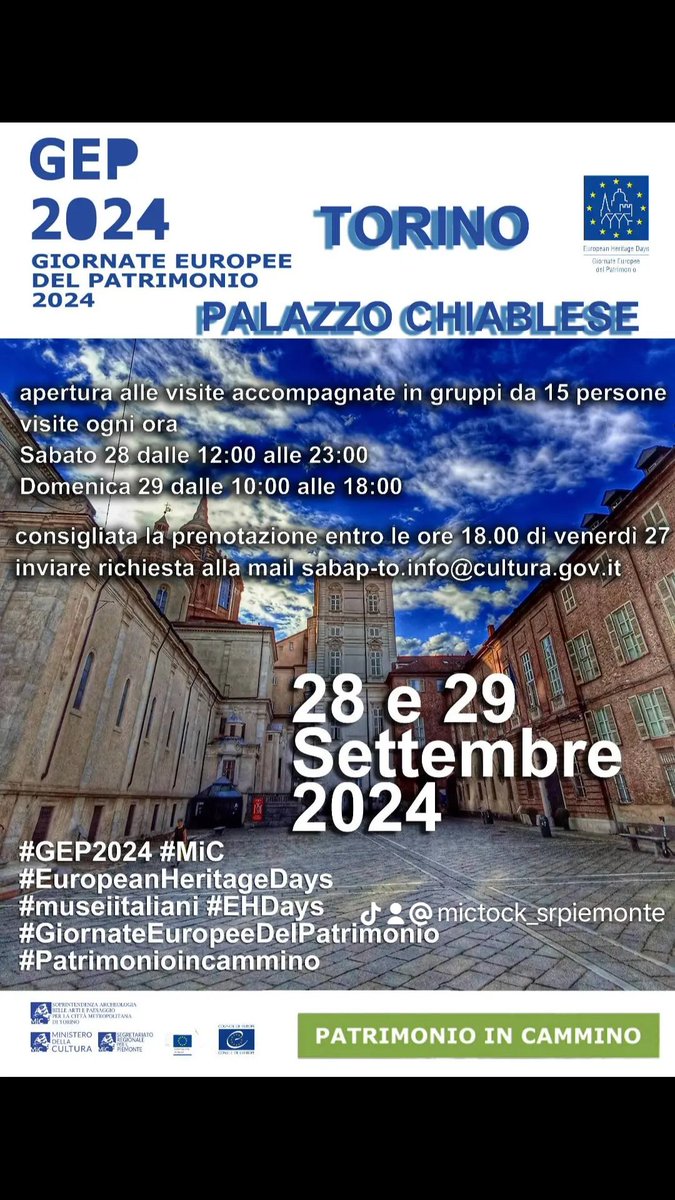 MiC_Piemonte's tweet photo. GEP Torino Palazzo Chiablese 
#gep2024 #MiC #patrimonioincammino #EuropeanHeritageDays #GiornateEuropeeDelPatrimonio #Ehdays https://t.co/1CWbbp3zzL